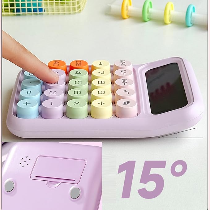 Colorful Calculator, Candy-Colored Electronic Desktop Calculators with 12Digit Large LCD Display and Big Round Buttons, Typewriter-Inspired Mechanical Key Calculator for Office,School, Home, Business
