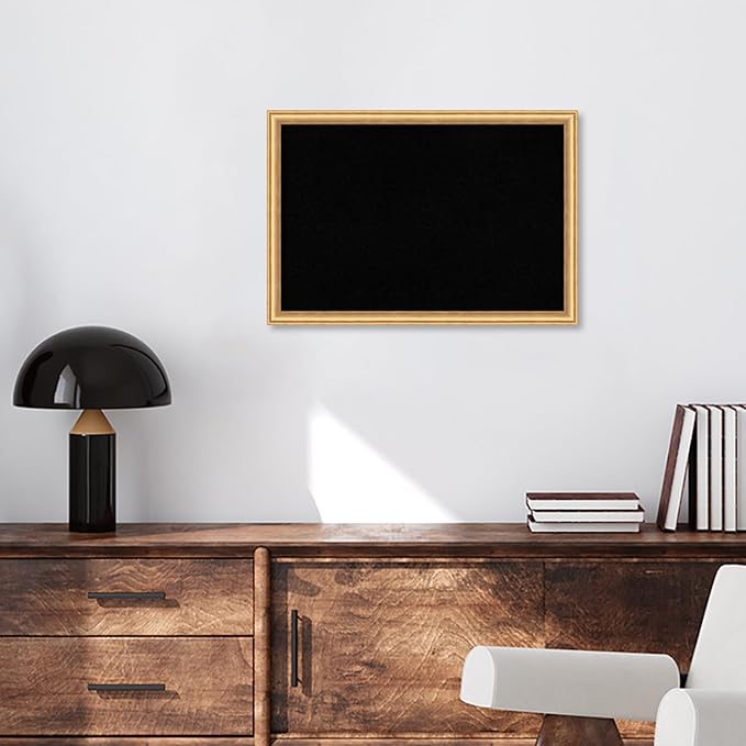Amanti Art Black Cork Board for Wall, 18x26 Vision Board with Gold Wood Frame, Medium Corkboard Office Decor for Home Organization, Casual Corkboard Pinboard to display items for home organization