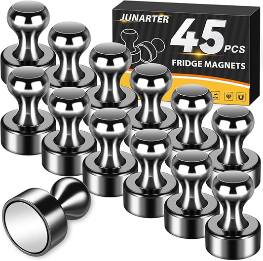 45 Pack Whiteboard Magnets - Refrigerator, Office & School Magnets - Small Neodymium Magnetic Push Pins