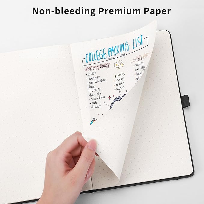 RETTACY Bullet Dotted Journal Notebook, 256 Pages, A5 Medium Size (5.7'' × 8.3''), Leather Hardcover, 120 GSM Thick Paper, for Bullet Journaling, Planning, Tracking (Mint)