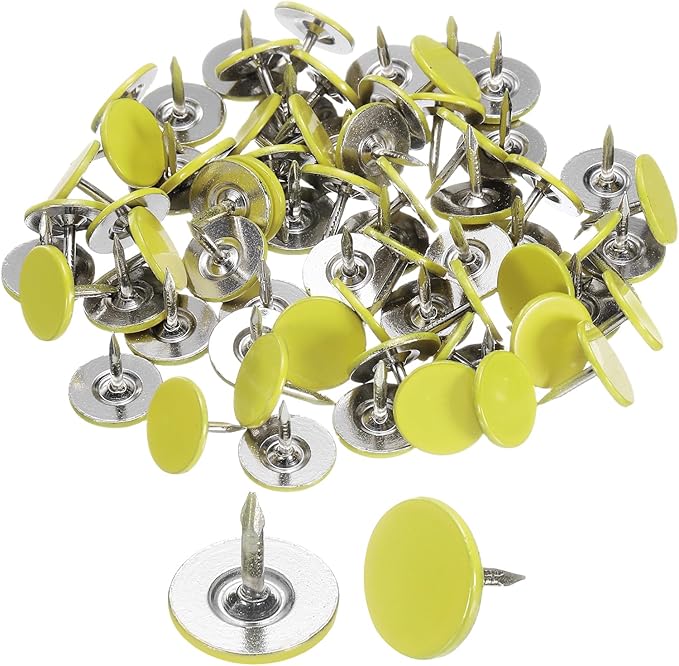 uxcell 120Pcs Push Pins, 11mmx10mm Round Flat Head Decorative Thumb Tacks Upholstery Tacks for Cork Board Office Wall Hangings, Light Yellow
