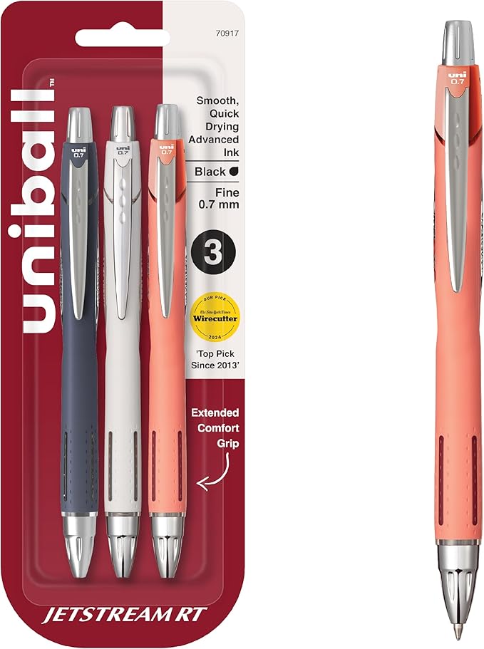 uni-ball Jetstream RT Pens - NY Times Wirecutter Best Pen for Over a Decade - Pack of 3 Black Fine Point Pens, 0.7mm - Back to School
