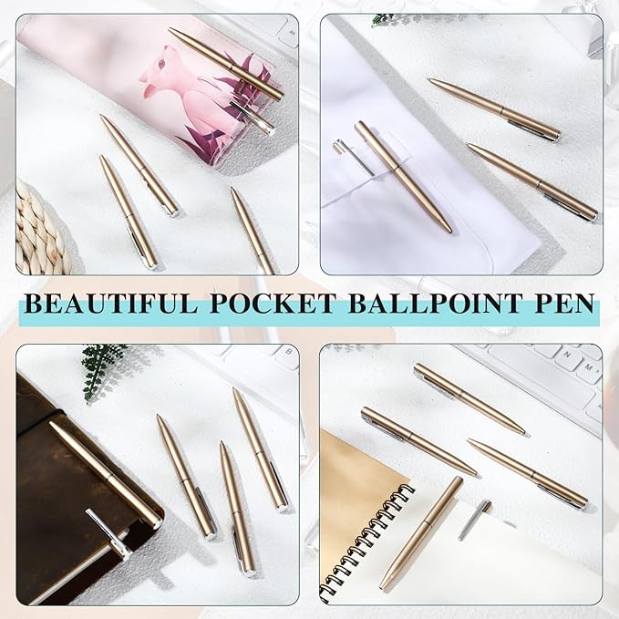 Teling 72 Pcs Small Ballpoint Pen Mini Pens Bulk 4 Inch Short Small Tiny Black Ink Ballpoint Writing Tool for Notebook Pockets Signature Notepads School Office(Champagne,Classic Style)