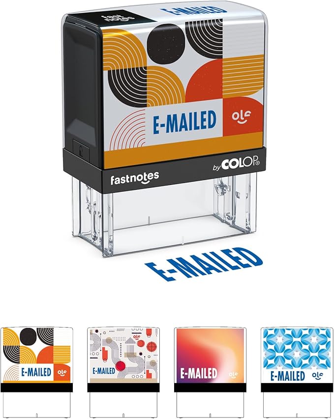 Fastnotes E-MAILED Self-Inking Rubber Stamp by COLOP - Great for Office Documents, Notary, Warehouse, Accounting Paperwork, Business, and Legal Documentation - Blue Ink (E-MAILED- Blue)