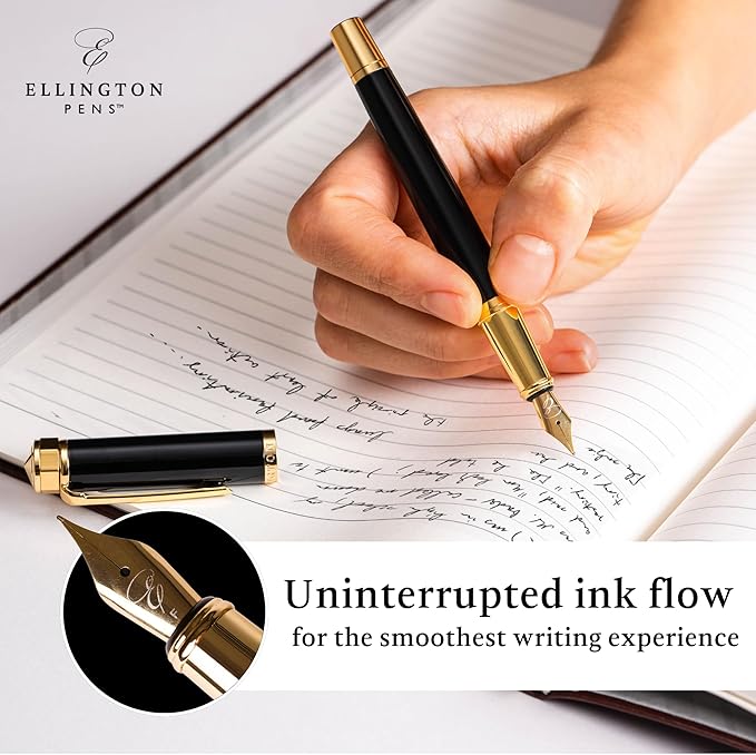 Luxury Fountain Pen Set- Fountain Pens for Writing - Smooth Extra Fine Nib - Includes Refillable Ink Converter, 3 Ink Cartridges [Black & Blue], Gift Box - Elegant Calligraphy