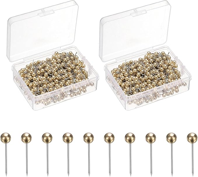 uxcell 800 Pcs Push Pins, Map Thumb Tacks 4mm Round Head Decorative Push Pins for Bulletin Board Home Office Travel Wall DIY Crafts Map Photo, Golden