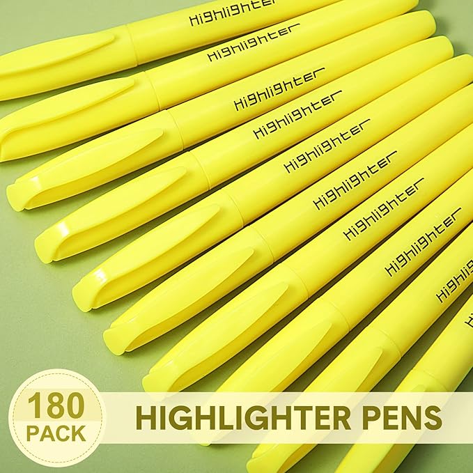 180 Pcs Highlighter Markers Bulk, Chisel Tip Aesthetic No Bleed Pastel Highlighter Pens Quick Drying Liner Markers for Adults Kids Highlighting in The Home School Office Classroom Supplies (Yellow)