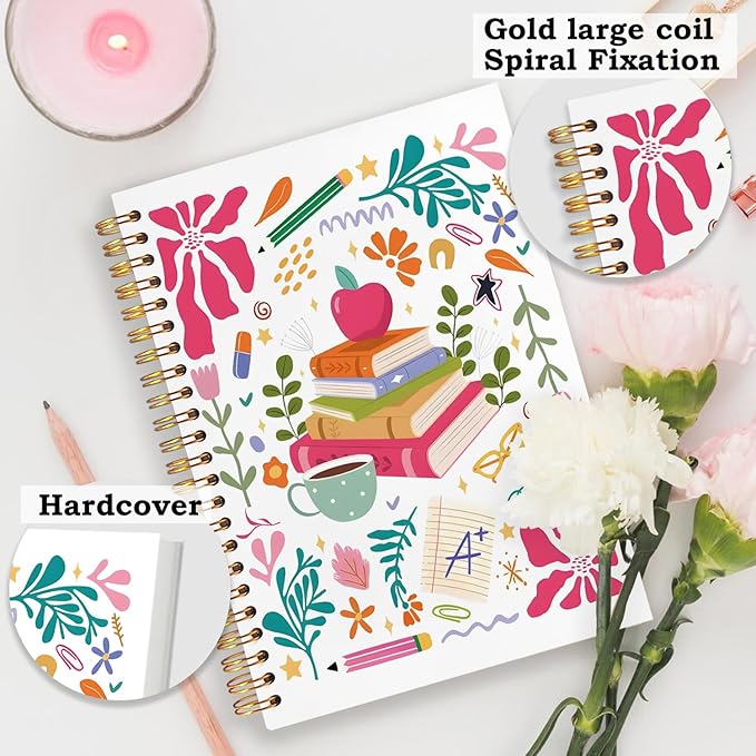 SNNDER Boho Floral Book Teacher Notebook Journal, Teacher Appreciation Gifts, Teacher's Day Gifts, Hardcover Spiral Notebook 5.5x8.3 Inch