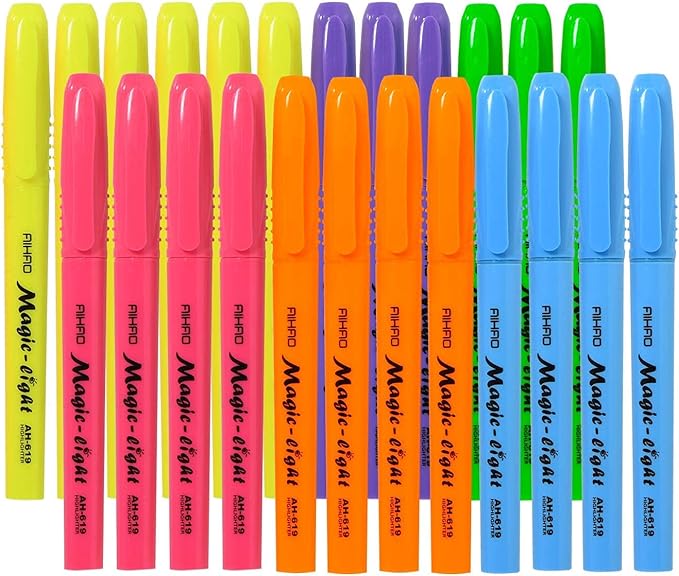AIHAO Highlighters Assorted Colors, Chisel Tip Highlighter Pens, Pocket-Style, Assorted Ink Colors, 24 Pack