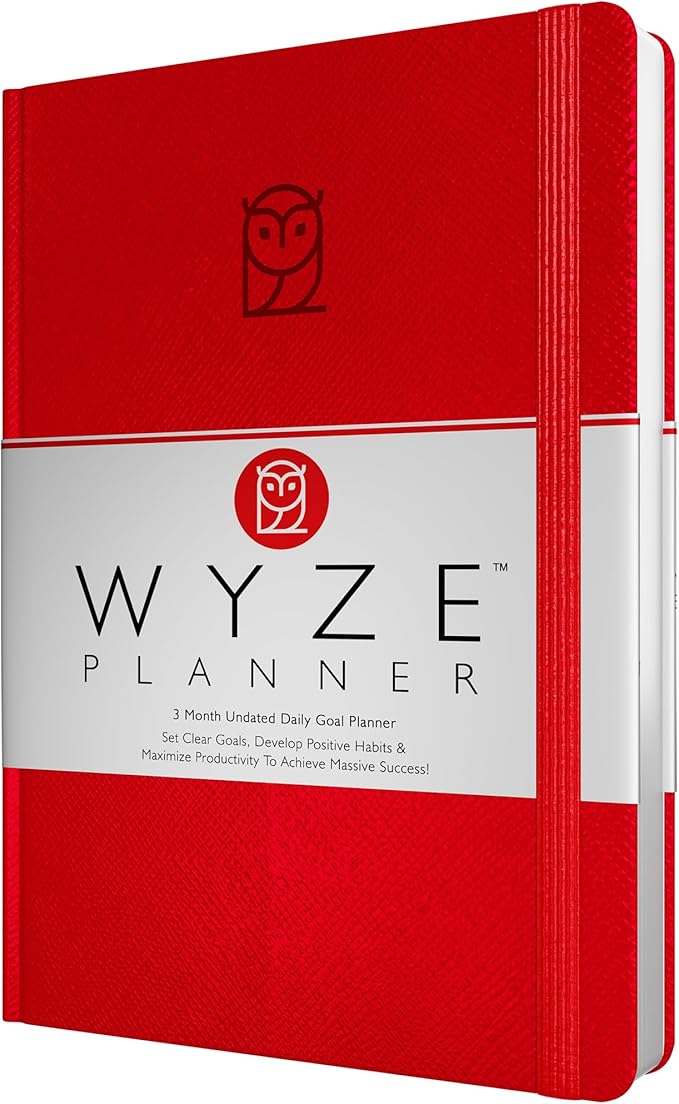 Undated Daily Planner – 3-Month A5 Productivity Organizer with Full Page Per Day, Hourly Schedule, Goal Setting, Habit Tracker, Weekly & Monthly Pages – Hardcover Time Management Notebook (Red)