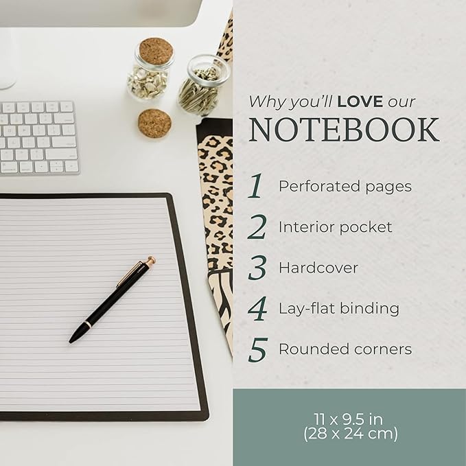 Steel Mill & Co Cute Large Spiral Notebook College Ruled, 11" x 9.5" with Durable Hardcover and 160 Lined Pages, Leopard