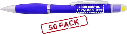 DISCOUNT PROMOS 50 Marathon Gel Highlighter Pens Pack - Customizable Text, Logo - Twist Mechanism, Ballpoint - Blue
