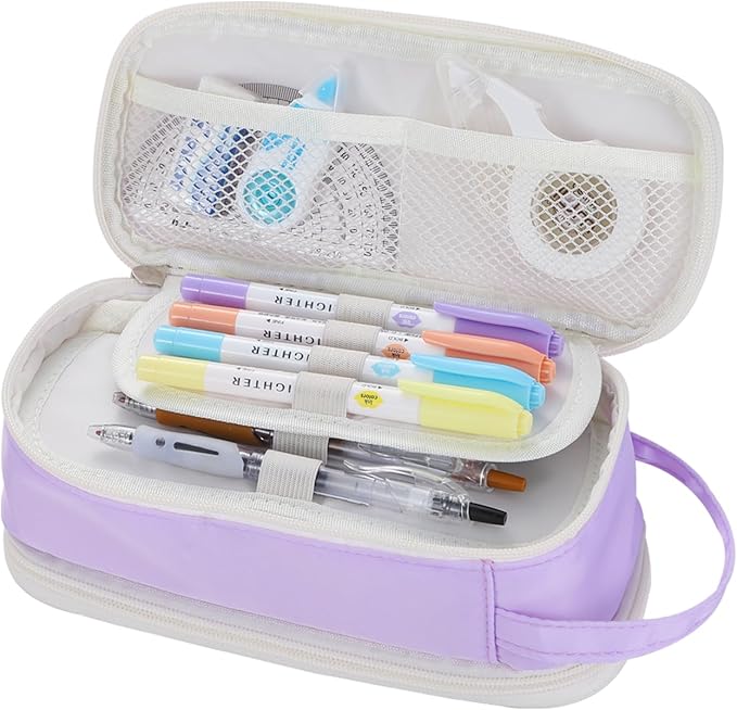 Dugio Big Pencil Case for Girls Teens Kids Zipper Pencil Pouch with Handle Organizer Pencil Bag Aesthetic Pencil Pen Case for School Purple