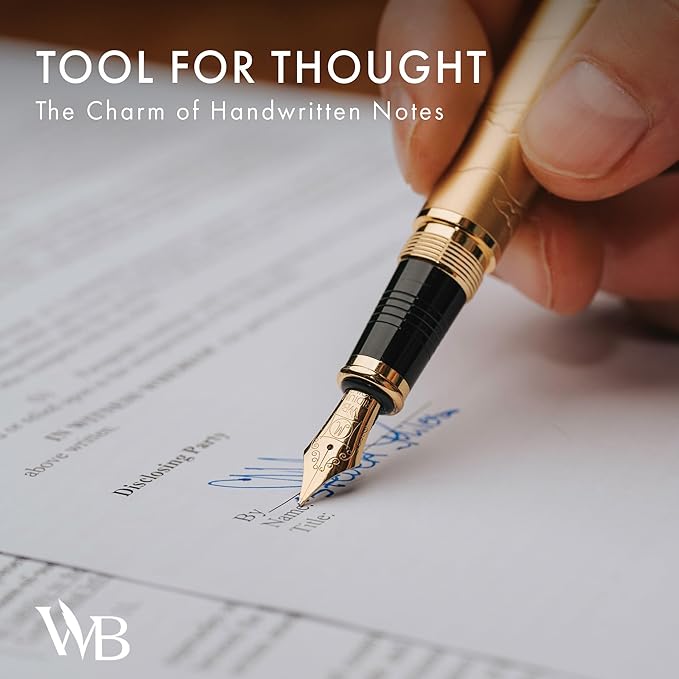 Wordsworth & Black Primori Fountain Pen Set [Stunning Gold]; Medium Nib, Gift Case, 24 Ink Cartridges, Refill Converter, Manual; Journaling, Calligraphy, Smooth Writing Pens; Left and Right Handed