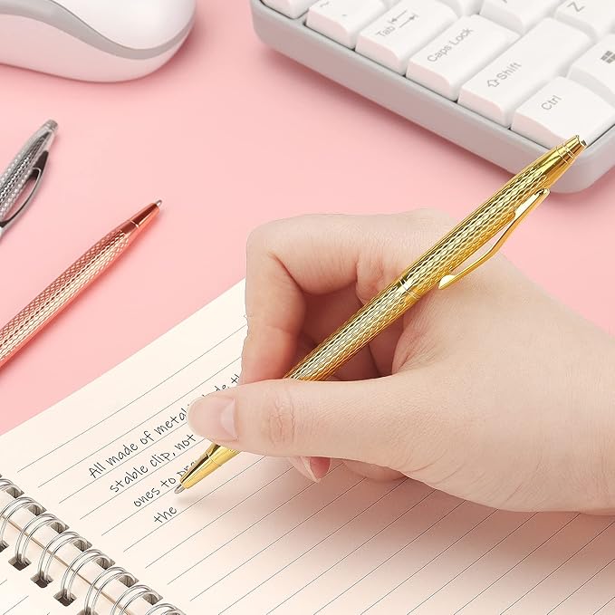 3 Pack Slim Metallic Retractable Ballpoint Pens Black Ink, Nice Gift for Business Office Students Teachers Wedding Christmas (Gold)