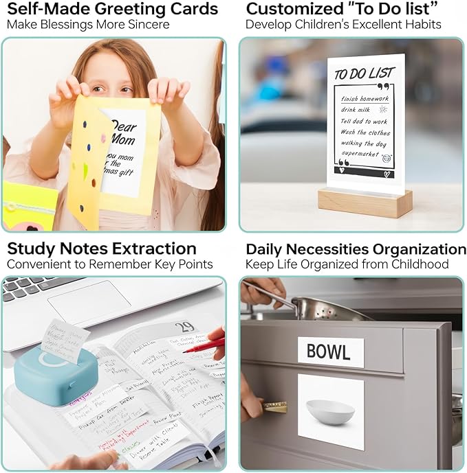 Mini Printer Sticker Thermal Printer with 3 Rolls Paper, Bluetooth Portable Phone Print Pods,Study Sticker Maker for Pictures, Photos, Journals, DIY, Compatible with Phone & Tablet