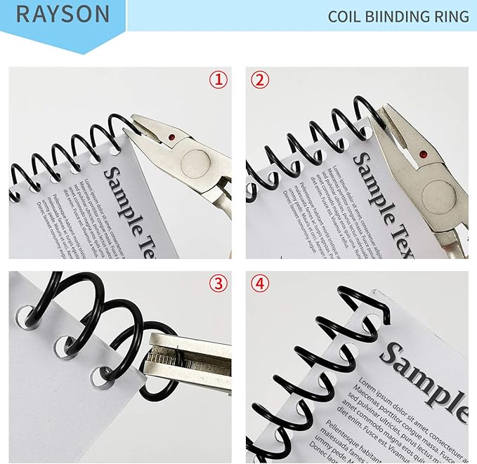 Rayson 7.9mm Plastic Spiral Coil Binding 3:1 Pitch, 5/16inch, 40 Sheets Capacity Black Coil Binding Spines - Versatile for Office and Educational Tasks, Pack of 100