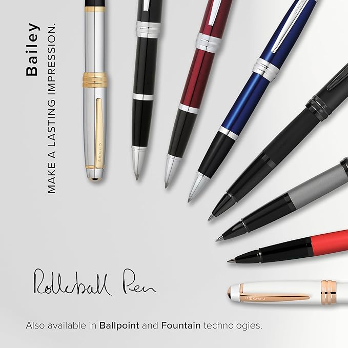 Cross Bailey Refillable Rollerball Pen Presented in a Premium Gift Box - Medium Point, Black Ink, Medalist