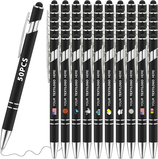 Personalized Pens 50pcs with Stylus Custom Ballpoint Pens in Bulk Engraved with Logo Text Personalized Bulk Black Ink for Office College Business