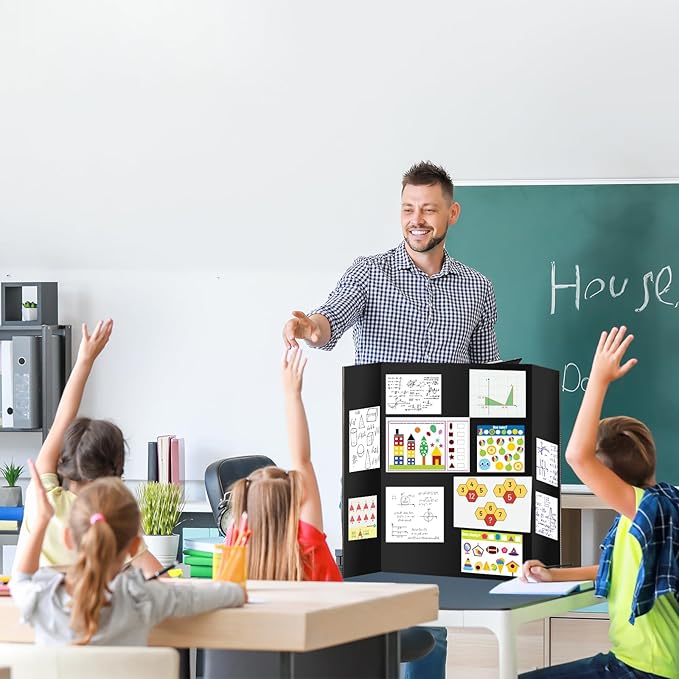 10 Pack Trifold Poster Board 48" X 36", IKAYAS Double Sided Black Poster Boards, Science Fair Display Boards for Mounting, Prints,Art,Display,Projects Classroom Supplies
