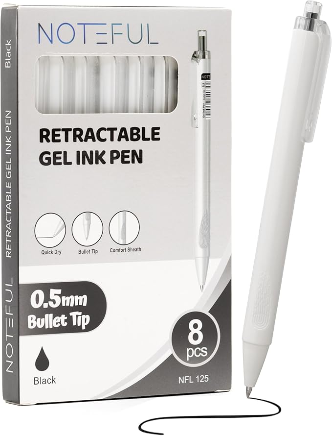 Retractable Click Gel Pens For Journaling, Smooth Writing, Black Gel Ink Fine Point Pen (0.5 mm), Pack of 8 (Black, 1 Count (Pack of 8))