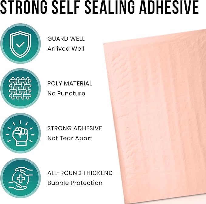 Levex - #0 6" x 10" [10 Pack] Light Pink Poly Bubble Mailers, Padded Envelope Mailers, Packing Envelope & Mailing Bags for Shipping