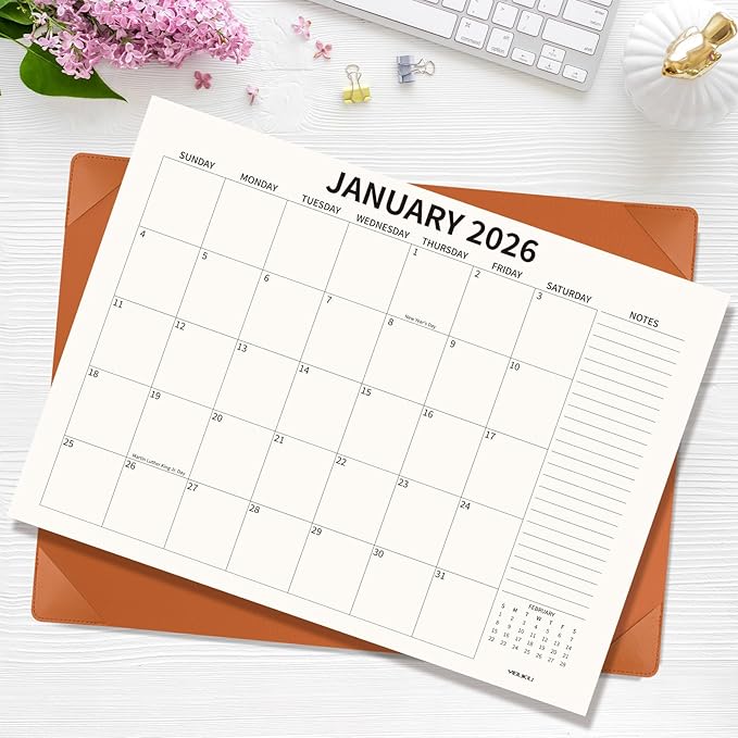 Desk Calendar 2025-2026 with Desktop Mat, 22x17 inch Large Desk Pad Calendar July 2025 to June 2026, Big Desk Planner for Home Office and School, Brown