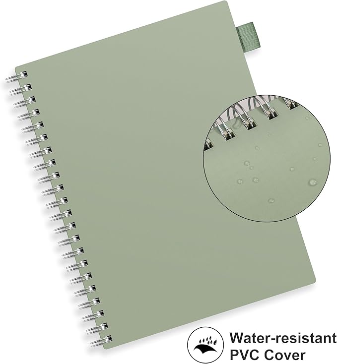 RETTACY Spiral College Ruled Notebook, 300 Pages, A4 Large Size (8.2" x 11.2"), for School, Work, Writing, Journaling, 100 GSM Thick Paper, Flexible Plastic Cover (Light Green)