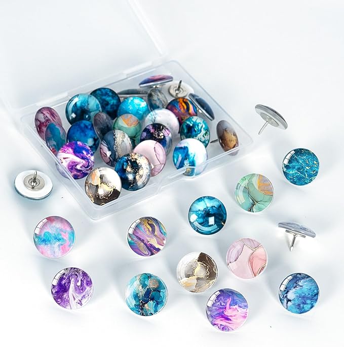 24Pcs Push Pins,Decorative Push Pins for Bulletin Board,Thumb Tacks for Cork Board, Cork Board Thumbtacks, Decorative Thumb Tacks for Class Organisation,Home,Office Decor(Marble Pattern)
