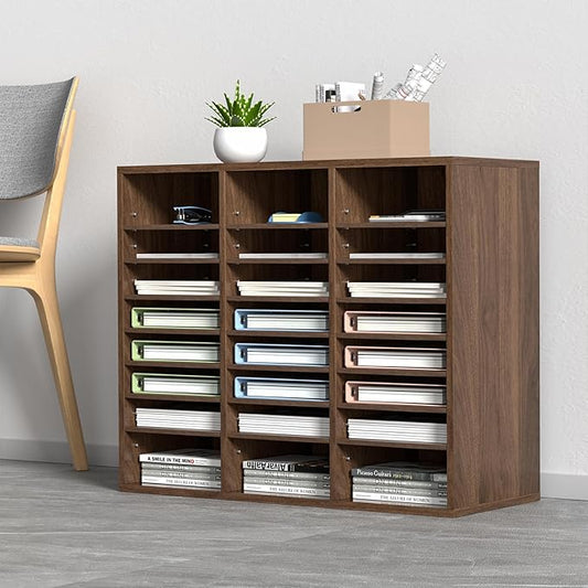 VEVOR 24-Compartment Office Mailbox, Adjustable Shelves, Wood Literature Sorter 29x12x24.4 inches – Ideal for Office, Home, Classroom, Mailrooms Organization – EPA Certified (Brown)