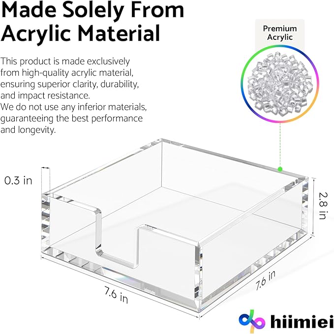 HIIMIEI Acrylic Napkin Holder for Table: Square Cocktail Napkin Dispenser, Flat Guest Towel Holder Tray, Disposable Hand Towel for Bathroom, Kitchen, Bar, Dinner, Party（Clear）