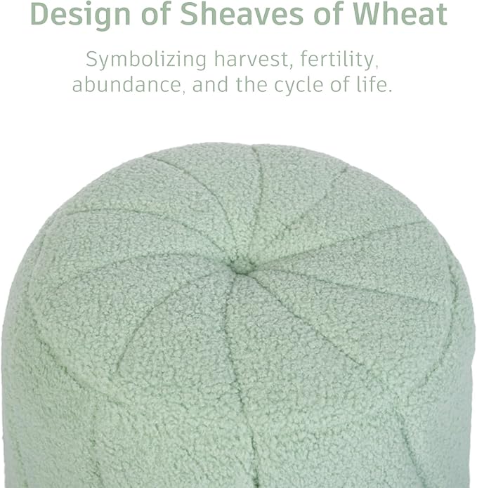 Modern Round Ottoman, Spiral-Tufted Foot Stool Ottoman, Teddy Fleece Upholstered Vanity Stool for Makeup, Bedroom, Living Room, Light Green