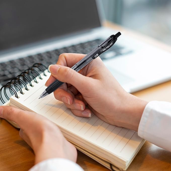 EYEYE G-103 Black Gel Pens 0.7mm, 10 Pack Retractable Medium Point Ballpoint Pen Quick Drying, Pen Fine Point Smooth Writing Pens for Office School Supplies