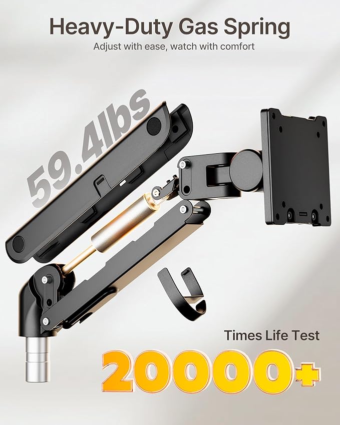 monTEK Dual Monitor Arm for up to 57" and 59.4 lbs Ultrawide Screen, Aluminum Heavy-Duty Gas Spring Vertical Stackable Curved Screen Adjustable Monitor Stand, 75/100mm Vesa Mount, Black