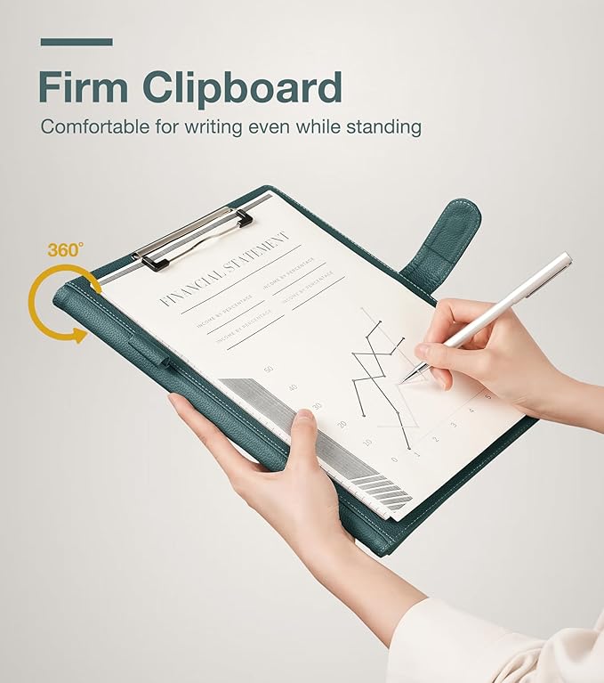 Clipboard Folder Padfolio A4, Mymazn Writing Portfolios Faux Leather Clipboards with Cover for Legal Pad Holder Letter Size 8.5 x 11 for Business Conference Notepad Clip Board (Gray Green)