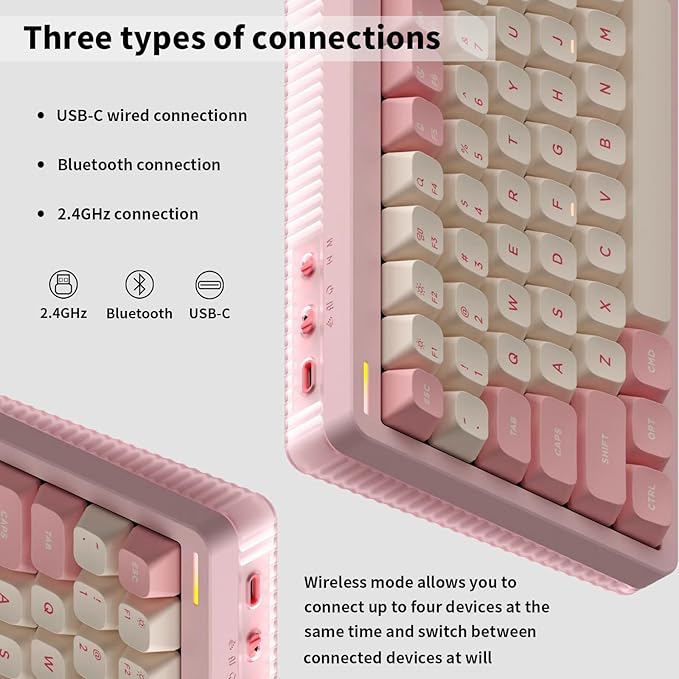 nuphy Halo96 V2 Wireless Keyboard,Gasket Structure,96% Hot Swappable Gaming Keyboard, 99 Kyes RGB Backlit Mechanical Keyboard, Support QMK/VIA,Bluetooth/USB-C/2.4GHz-Pink,Mint Switches (37gf).
