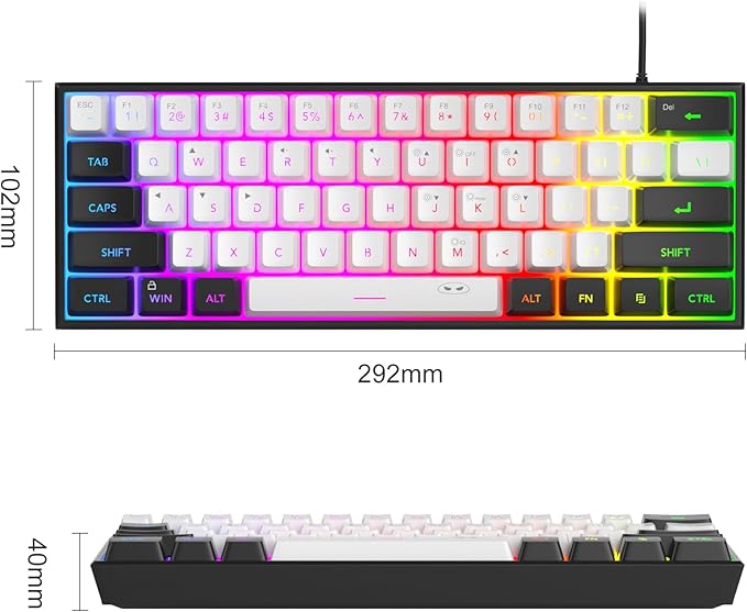 MageGee Mini 60% Gaming Keyboard, RGB Backlit 61 Key Ultra-Compact Keyboard, TS91 Ergonomic Waterproof Mechanical Feeling Office Computer Keyboard for PC, MAC, PS4, Xbox ONE Gamer(Black White)……
