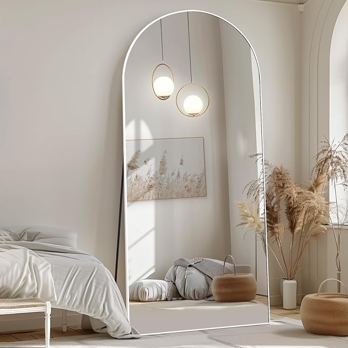 MELOMOIR 76"x34" Arched Oversized Mirror Full Length, Free Standing Leaning or Hanging, Thin Aluminum Frame, Tempered Glass, Suitable for Living Room Bedroom Cloakroom Hallway Home Gym, White