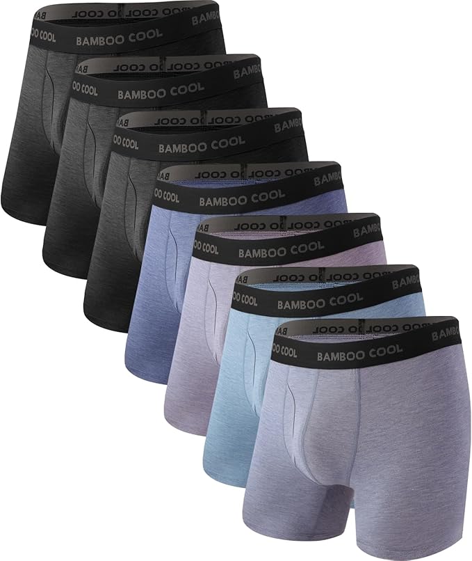 BAMBOO COOL Men's Ultra Breathable Underwear,No Riding Up Boxer Briefs with ComfortFlexible Waistband,Multipack