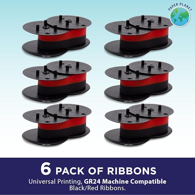 Red and Black Printing Calculator Ribbons Compatible with GR24 by Paper Planet | Replacement Adding Machine Ink Ribbon Compatible with Sharp EL 1197PIII Adding Machine | 6 Pack