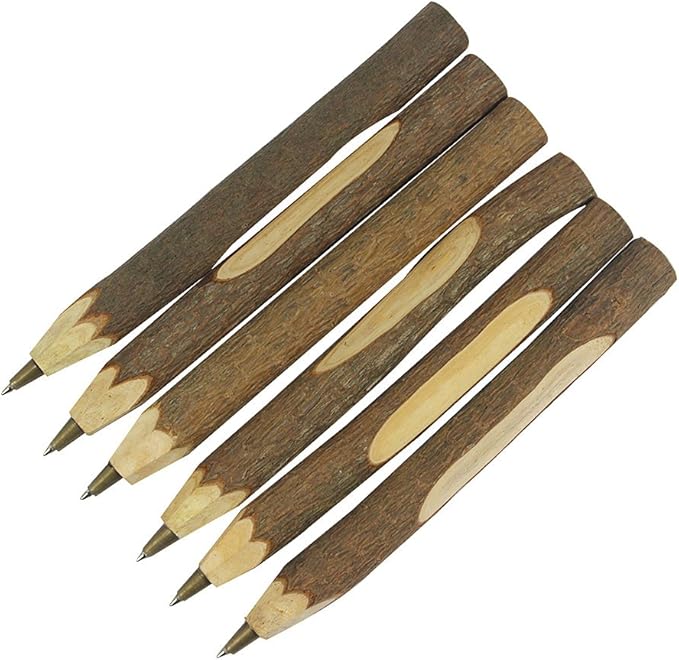 Handmade Wooden Ballpoint Pen Creative Original Ecological Wood Pen Short Style (about 5 inches, 13 cm) - 6 pcs