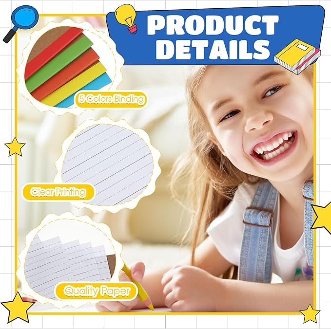 Henoyso 20 Pcs Primary Composition Notebook 9 3/4 x 7 1/2 Inch Kids Journal, Back to School Supplies, K-2 Primary Writing Notebook for Kids Student Draw and Write Story Journal (Bright Color)