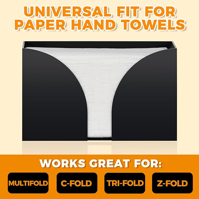 Storage Standard Multifold Paper Towel Dispenser Countertop - Matte Black Paper Towel Holder Bathroom, Durable Acrylic Napkin Holder for Bathroom, Kitchen, Office & Restaurant, 10.75 x 6.5 x 4 Inches