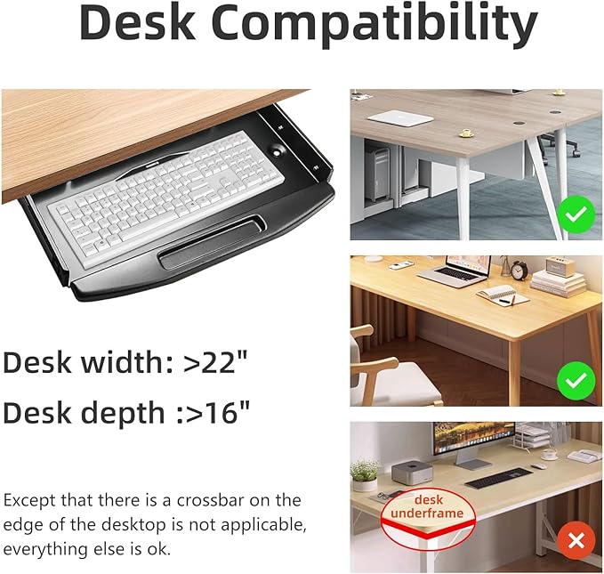 Solid Steel Under Desk Keyboard Tray Slide Out with 360° Rotating Mouse Platform,Keyboard Shelf Sliding,Under Desk Mounted Keyboard Holder,Under Desk Keyboard Drawer 28"Lx11"W