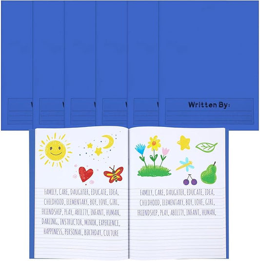 Henoyso 6 Pcs Primary Composition Notebook K-2 9 3/4 x 7 1/2 Inch Primary Journal, Back to School Supplies, Bulk Blank Writing Book for Kid to Write Draw Journal 60 Page Notebooks (Blue)