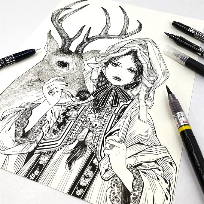 Kuretake Zig Inktober pen set, for Illustration, Manga Drawing, Lettering and Calligraphy, Professional Artist, Made in Japan (Basic No.2(5pcs.))