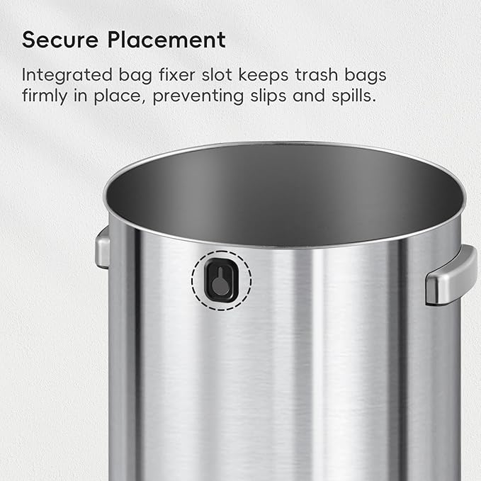 EKO 16-Gallon Round Stainless Steel Open Top Trash Can, Large Commercial Waste Bin with Detachable Lid and Carrying Handle, Brushed Metal Garbage Bin for Home, Office, Restaurant, Restroom