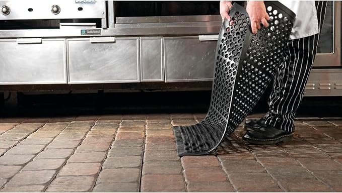 NoTrax 3' x 10' Anti-Fatigue Lightweight Restaurant Rubber Floor Mat with Drainage Holes, Beveled Edges, Non-Slip Mats, Red, T30 Competitor, T30S0310RD
