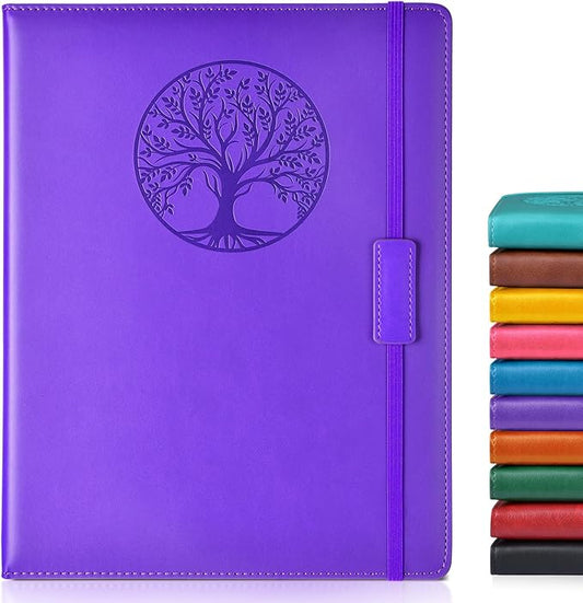 Lined Journal Notebook for Women Men,256 Pages A4 Large Hardcover Leather Journals for Writing,Travel,Business,Work,School,College Ruled Notebooks for Note Taking,Diary Notepad 8.6"×11"(Purple)
