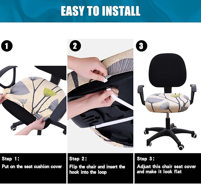 Smiry Printed Office Computer Chair Seat Covers, Stretch Fit Universal Desk Rotating Chair Cover Washable Removable Seat Cushion Protectors - Yellow and Grey